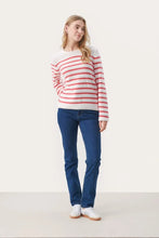 Load image into Gallery viewer, Part Two Eivor cotton knit pullover Claret Red Stripe

