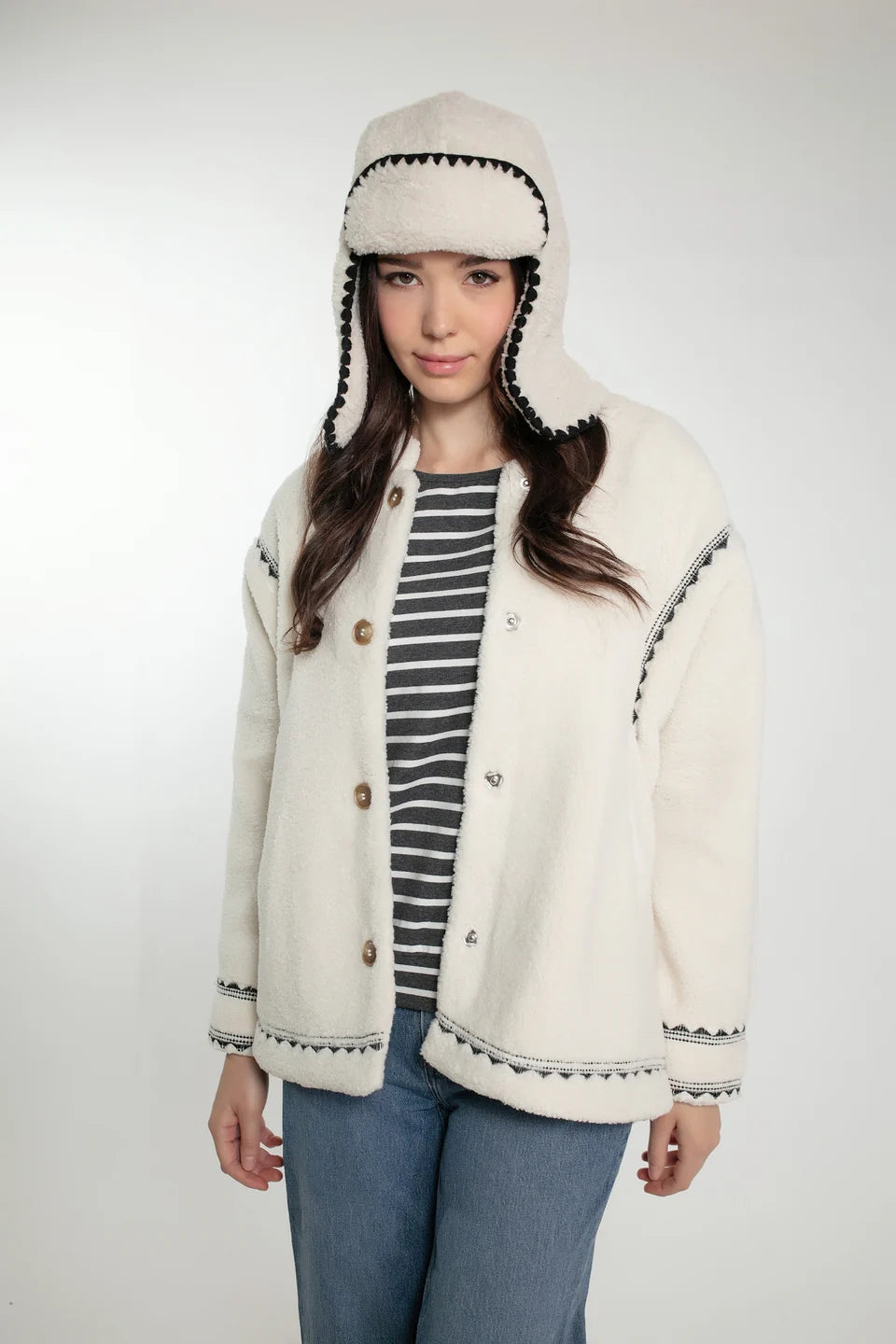 Nooki Poppy Borg embroidered jacket Cream
