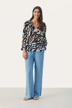 Load image into Gallery viewer, Part Two Elsia ruffle detail georgette blouse Dark Navy Brush
