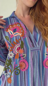 Chico Soleil Bonita striped embroidered maxi dress Blue Purple
