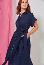 Load image into Gallery viewer, Eb &amp; Ive La Vie linen belted shirt dress Sapphire
