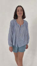 Load image into Gallery viewer, Chico Soleil Lolla palm embroidery blouse Bluish
