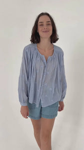 Chico Soleil Lolla palm embroidery blouse Bluish