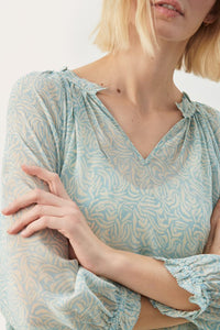 Part Two Elsia ruffle detail georgette blouse Ether Cutout Print