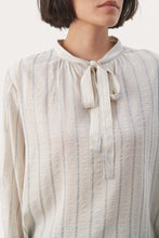 Load image into Gallery viewer, Part Two Epoke pussy bow blouse Faded Denim Stripe
