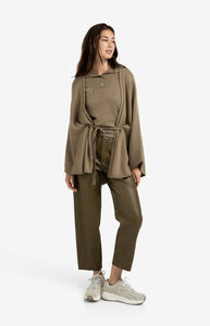 YAYA Faux leather trousers with seam detail Capers Brownish Green