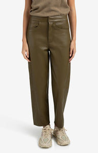 YAYA Faux leather trousers with seam detail Capers Brownish Green