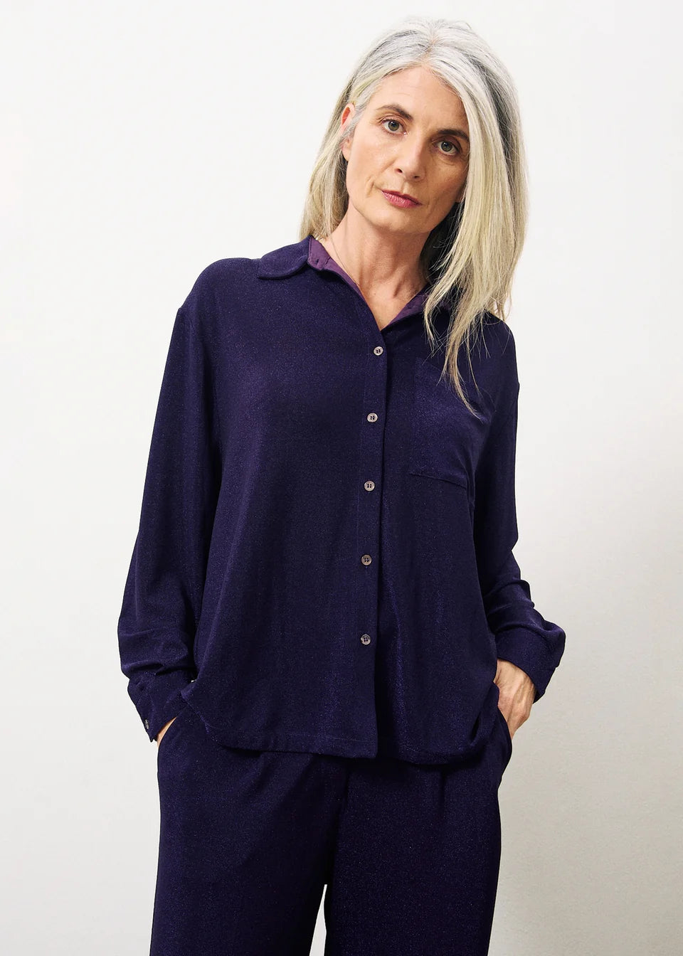 FRNCH Carla subtle lurex fluid shirt Purple