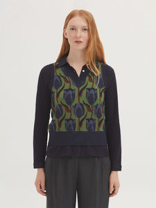 Nice things Tulip motif knitted jacquard tank top Kiwi Green