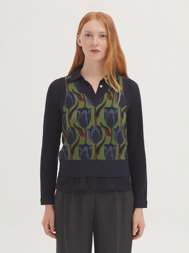 Nice things Tulip motif knitted jacquard tank top Kiwi Green