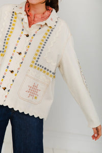 Bonté Genevieve ric rac and emboidered detail jacket Ecru