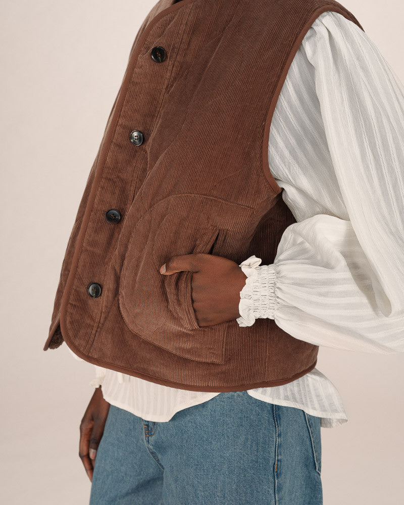 Grace & Mila Seth reversible corduroy waistcoat Chociolate