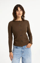 Load image into Gallery viewer, YAYA  jersey cardigan with double button closure Teak Brown Melange
