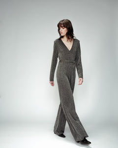 Grace & Mila Olivia lurex belted jumpsuit Silver