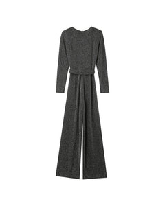 Grace & Mila Olivia lurex belted jumpsuit Silver