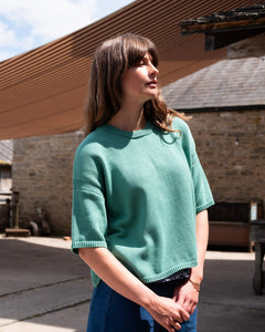 Bibico lisa boxy knit short sleeve cotton knit Duck Egg