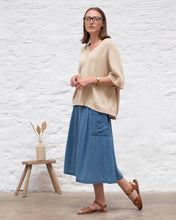 Load image into Gallery viewer, Bibico Elsie patch pocket midi skirt Denim Stripe
