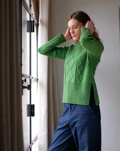 Bibico Elle boxy Aran knit merino wool jumper Watercress