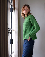 Load image into Gallery viewer, Bibico Elle boxy Aran knit merino wool jumper Watercress
