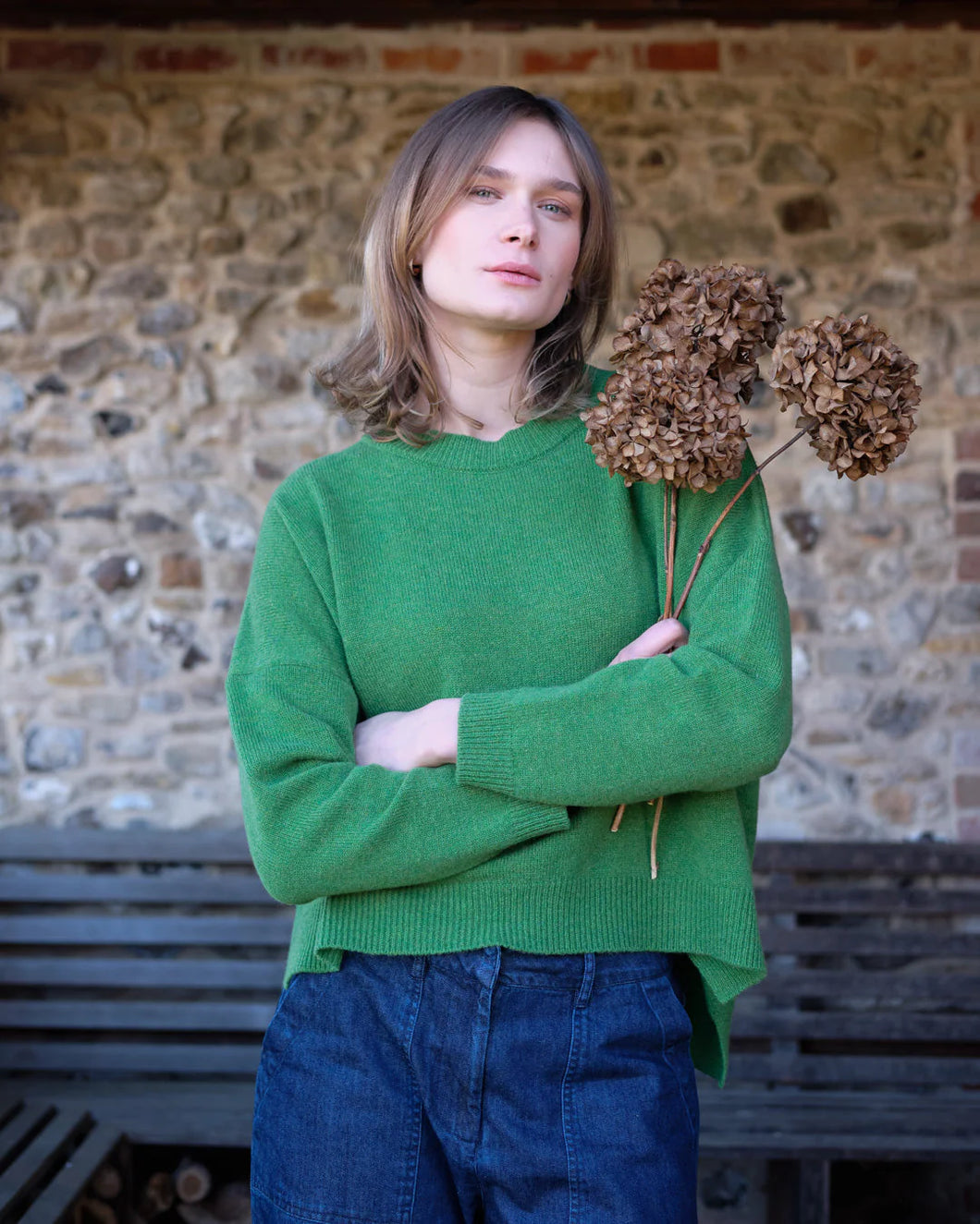 Bibico Layla boxy merino wool jumper Watercress