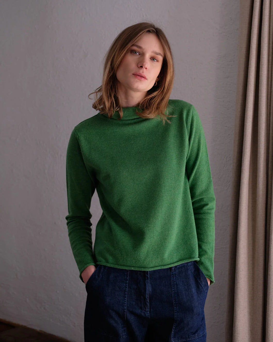 Bibico Aria roll neck merino lambswool knit Watercress