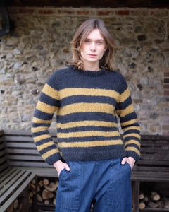 Bibico Force Five hand knit striped jumper Indigo & Golden Hay