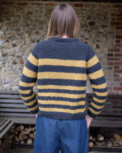 Bibico Force Five hand knit striped jumper Indigo & Golden Hay