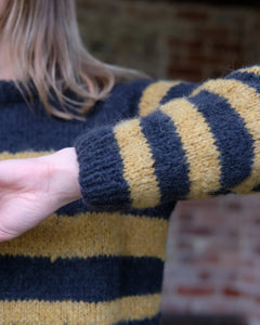 Bibico Force Five hand knit striped jumper Indigo & Golden Hay