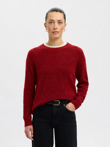 Selected Femme Lulu O neck jumper Equestrian Melange Red