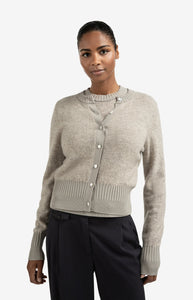 YAYA Double rib detail cardigan Brownish Grey