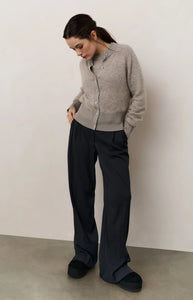 YAYA Double rib detail cardigan Brownish Grey
