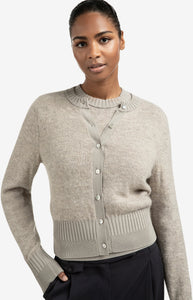 YAYA Double rib detail cardigan Brownish Grey