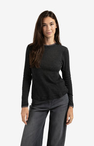 YAYA Suedine trim neckline trim top Anthracite Melange