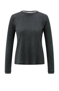 YAYA Suedine trim neckline trim top Anthracite Melange