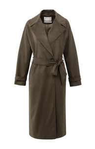 YAYA Long suedine coat with belt Brown