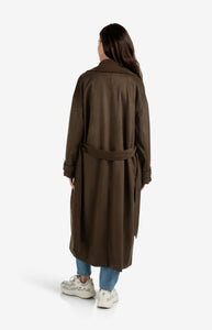 YAYA Long suedine coat with belt Brown
