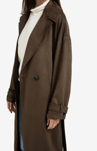 YAYA Long suedine coat with belt Brown
