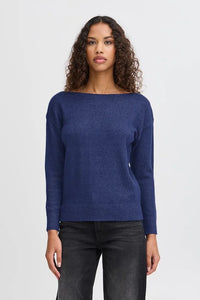 Ichi Sella boat neck knit Medieval Blue