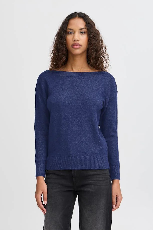 Ichi Sella boat neck knit Medieval Blue