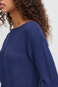 Ichi Sella boat neck knit Medieval Blue