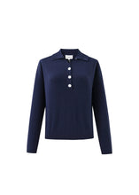 Load image into Gallery viewer, FRNCH Nandy Button high neck knit Bleu Marine
