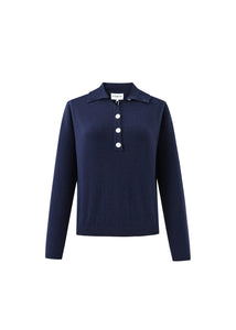 FRNCH Nandy Button high neck knit Bleu Marine