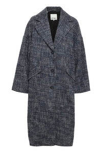 Ichi Emmalu boyfriend oversized coat Navy Blazer Houndstooth