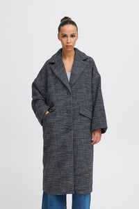 Ichi Emmalu boyfriend oversized coat Navy Blazer Houndstooth