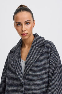 Ichi Emmalu boyfriend oversized coat Navy Blazer Houndstooth