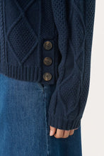 Load image into Gallery viewer, Part Two Lisamarie cable sweater with side buttons Navy Blazer
