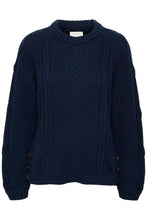 Load image into Gallery viewer, Part Two Lisamarie cable sweater with side buttons Navy Blazer
