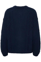 Load image into Gallery viewer, Part Two Lisamarie cable sweater with side buttons Navy Blazer
