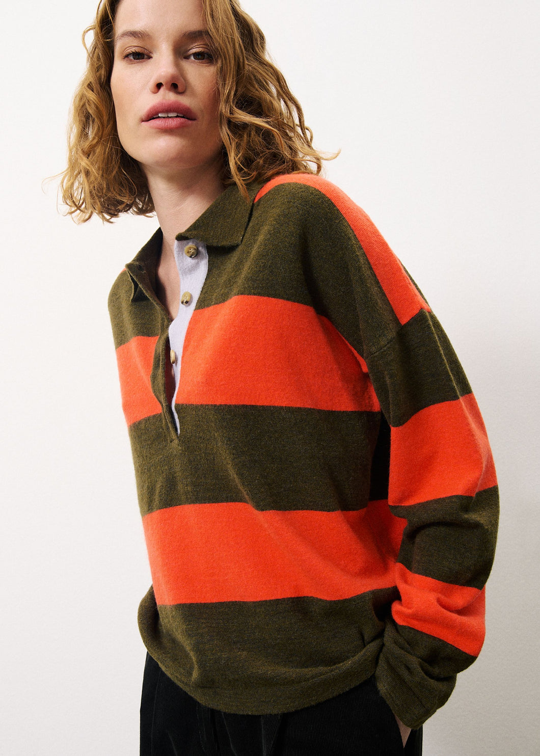 FRNCH Akiko striped knit shirt Orange Khaki