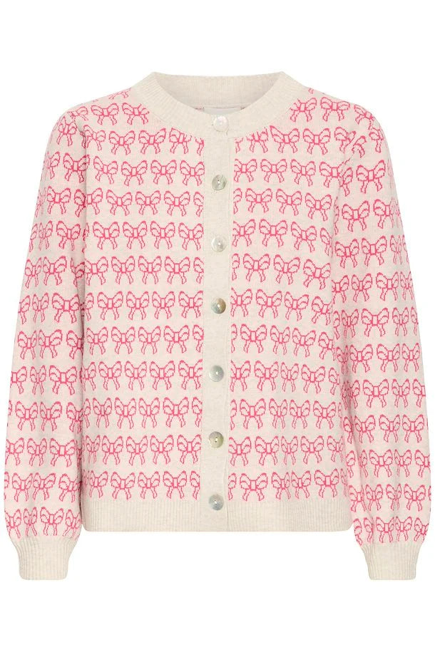 Ichi Brielle bow cardigan Oatmeal Pink